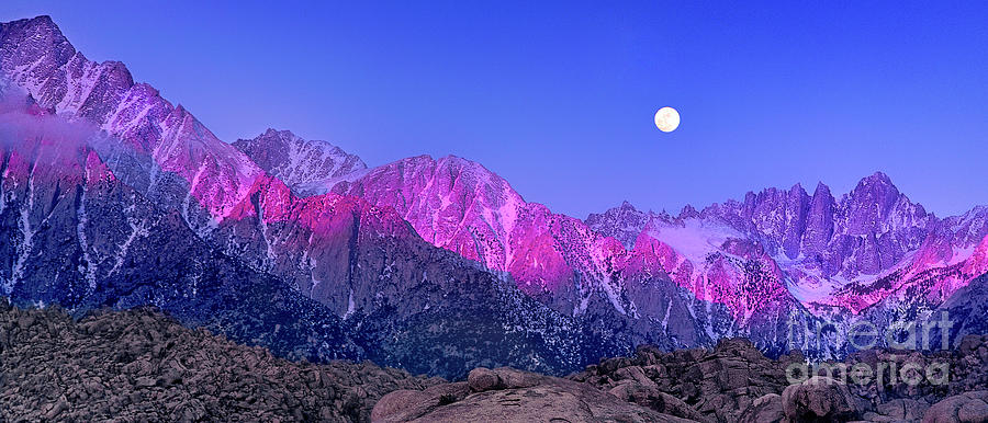 Panoramic Moonset Alabama Hills Eastern Sierras Photograph by Dave Welling