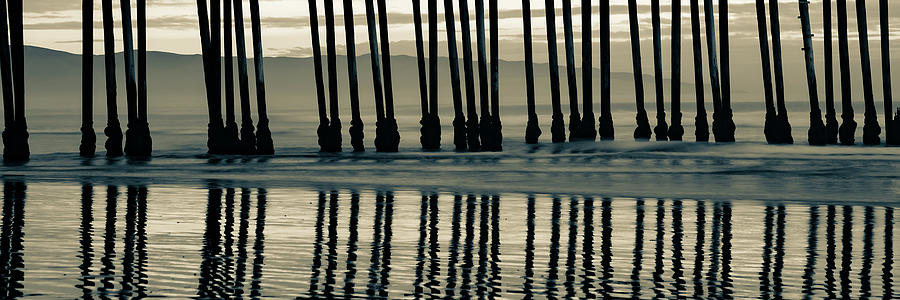 Mountain Landscape Photograph - Panoramic Pismo Beach Pier Pilings - Sepia by Gregory Ballos