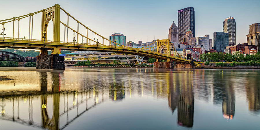 Pittsburgh Skyline Photograph - Panoramic Pittsburgh Skyline Reflections by Gregory Ballos