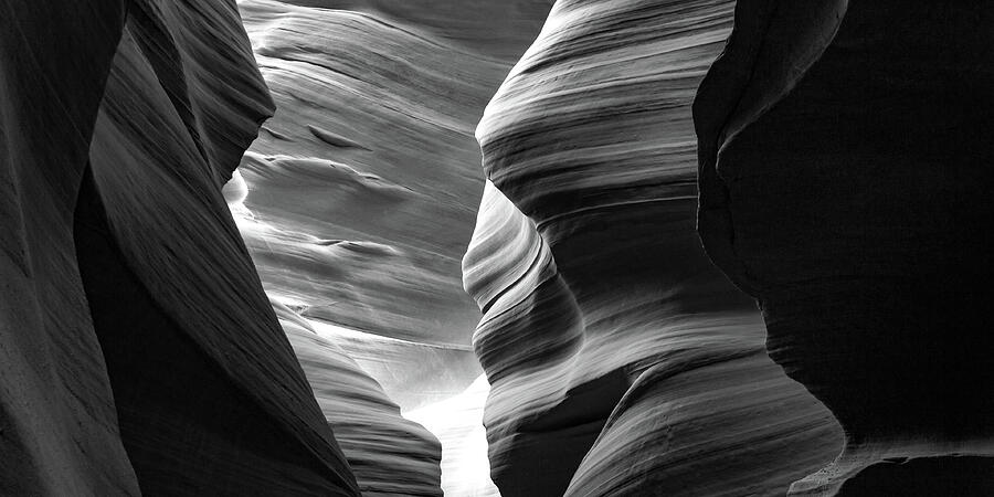 Panoramic Shadows of Antelope Canyon - Black and White Photograph by Gregory Ballos Panoramic Shadows of Antelope Canyon - Black and White Photograph by Gregory Ballos