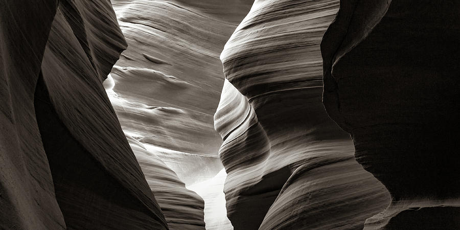 Panoramic Shadows of Antelope Canyon - Sepia Photograph by Gregory Ballos