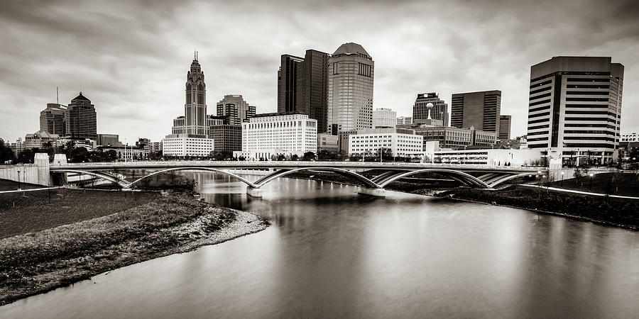 Columbus Ohio Skyline, high quality Sepia Art Print, Architectural Decor, Ohio Capitol, Square Format Print, Downtown Columbus, Monochrome Art