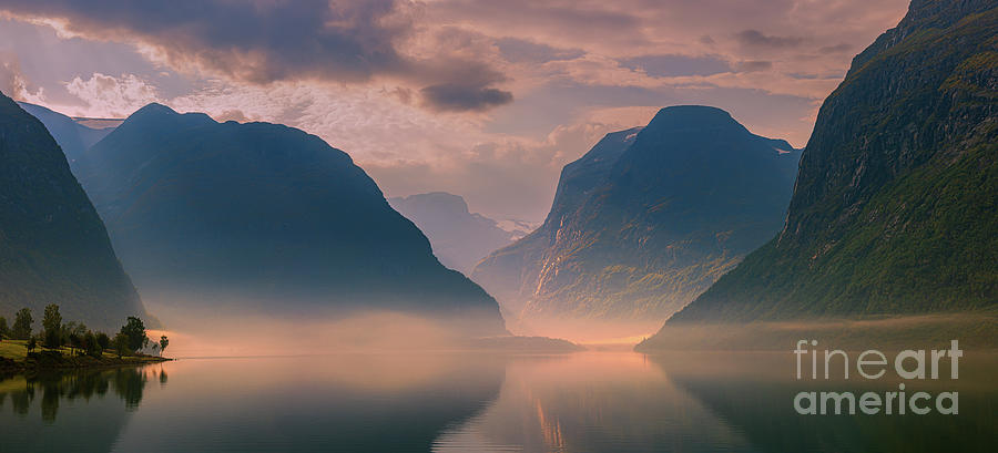 Panoramic sunrise at Lovatnet Photograph by Henk Meijer Photography