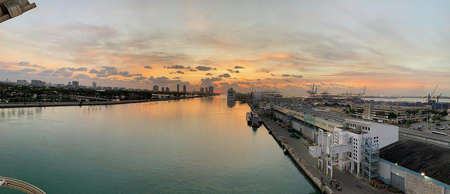 Panoramic Sunrise at the Port of Miami Photograph by Janice Adomeit