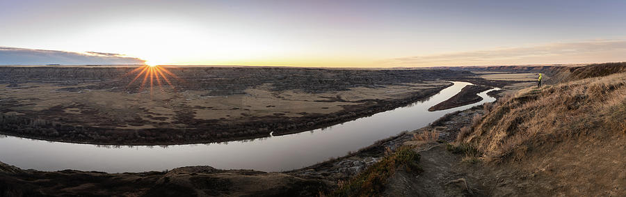 Panoramic sunrise shot of desert like canyon with river flowing through its bottom Photograph by Peter Kolejak