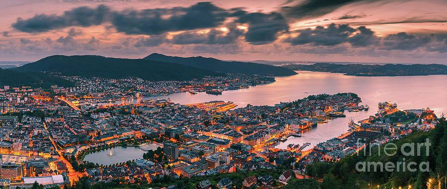 Panoramic Sunset from Bergen, Norway Photograph by Henk Meijer Photography