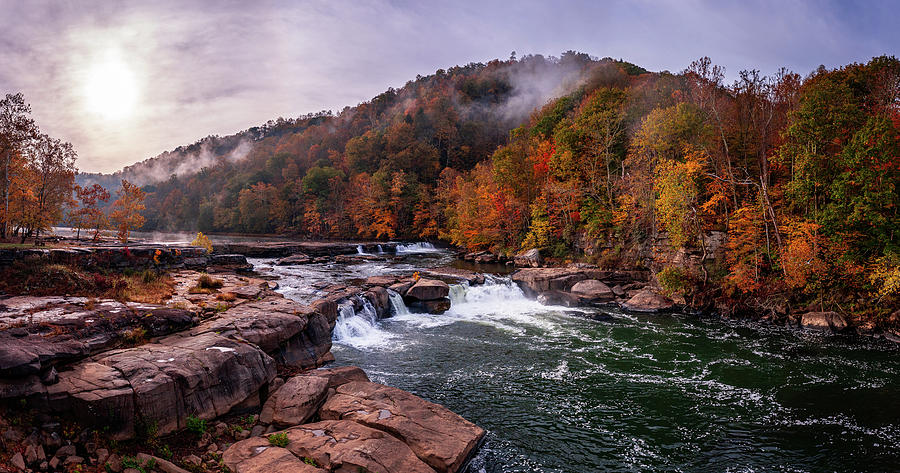 Panoramic Valley Falls on a misty autumn day Photograph by Steven Heap