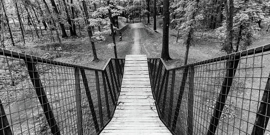 Panoramic View Down The Hub Of The Coler Mountain Bike Preserve - Black and White Photograph by Gregory Ballos