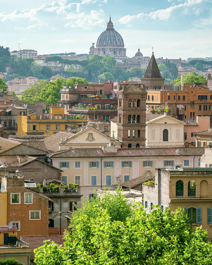 Panoramic view from the Orange Garden on the aventine hill in Rome ...