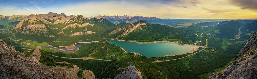 Panoramic View of Barrier Lake and The Canadian Rockies, Alberta, Canada Photograph by Yves Gagnon