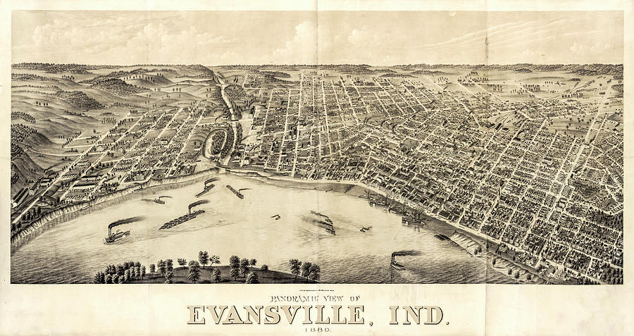 Panoramic view of Evansville Indiana Historical Vintage Map Drawing by Joseph S Giacalone