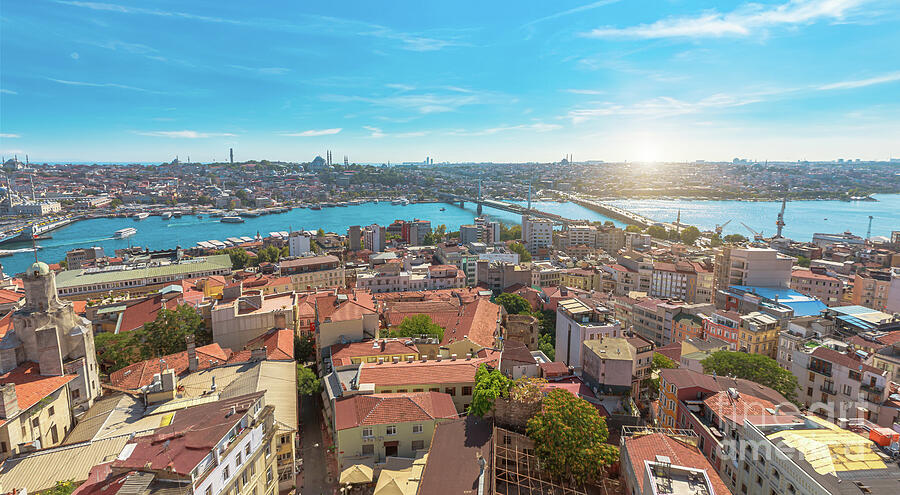 Panoramic view of istanbul skyline and bosphorus Digital Art by Benny Marty