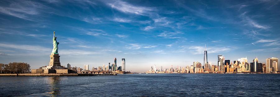 Panoramic view of New York City and the Statue of Liberty Photograph by Yongyuan