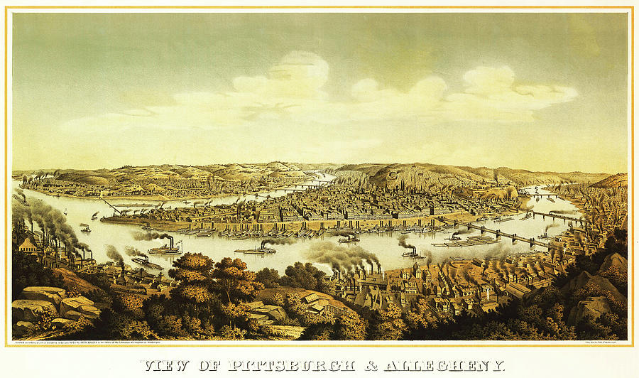 Panoramic View of Pittsburgh and Allegheny - 1874 - Birds Eye View Map ...