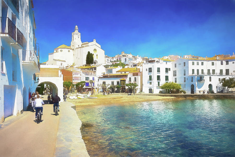 Panoramic view of population of Cadaques - 1 - Watercolor Editio Photograph by Jordi Carrio Jamila