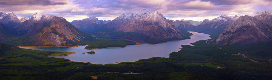 Panoramic View of Spray Lakes and Surrounding Mountains, Alberta, Canada. Photograph by Yves Gagnon
