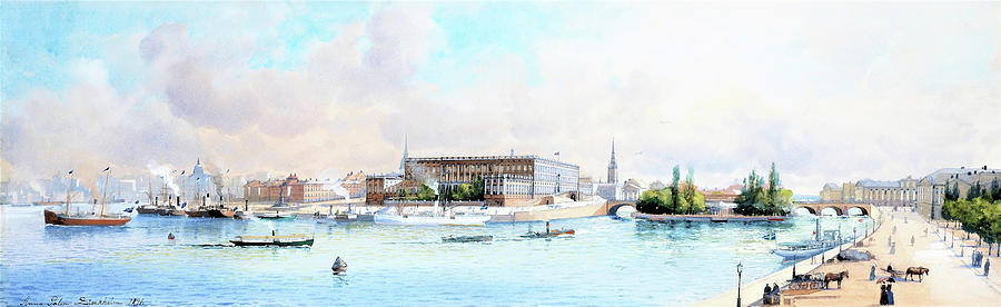 Panoramic view of Stockholm Castle - Digital Remastered Edition Painting by Anna Sofia Palm de Rosa