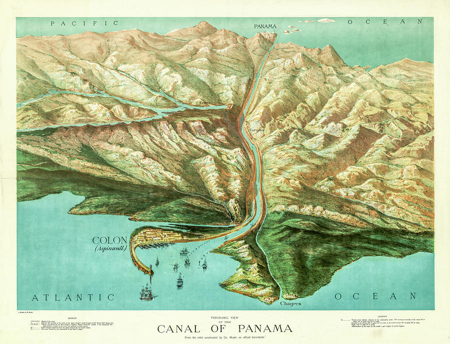 Panoramic View of The Canal of Panama Historical Map Drawing by Joseph S Giacalone