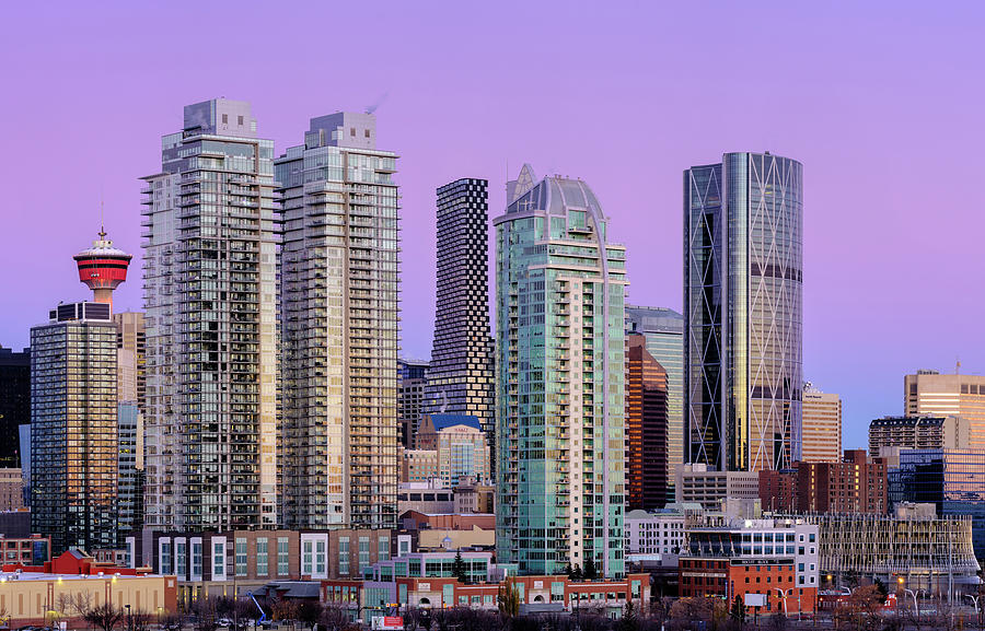 Panoramic View of the City of Calgary during a Fall Sunrise Photograph by Yves Gagnon