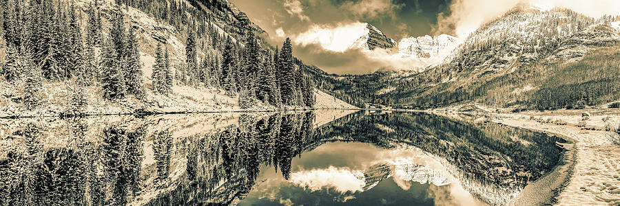Panoramic View Of The Rustic Maroon Bells - Sepia Edition Photograph by Gregory Ballos