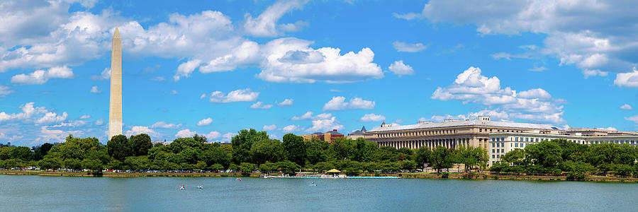 Panoramic view of the Tidal Basin and the Washington Monument in Washington D.C. Photograph by Karel Miragaya