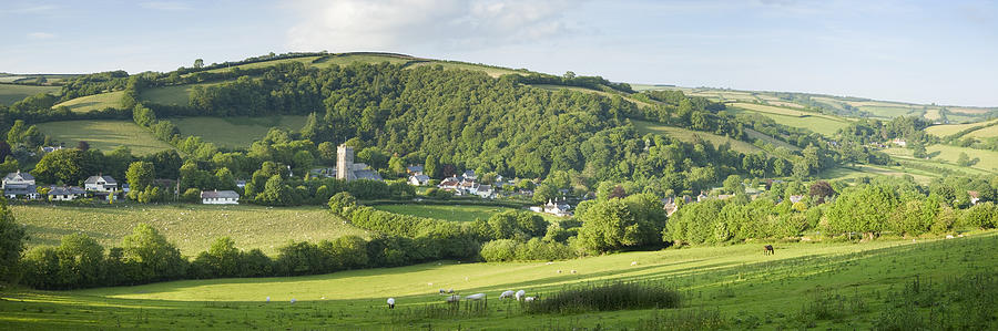 Panoramic view of Winsford village nestled in countryside in Exmoor National Park in Somerset. Photograph by James Osmond