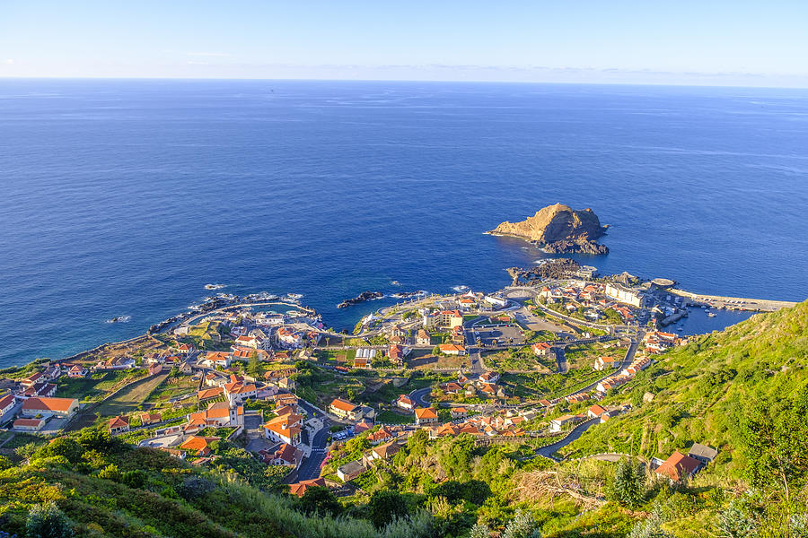 Panoramic view over Porto Moniz village on the Northern coastline of Madeira island Photograph by Sjo