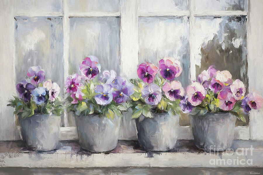 Pansies In The Window Painting by Tina LeCour Pansies In The Window Painting by Tina LeCour
