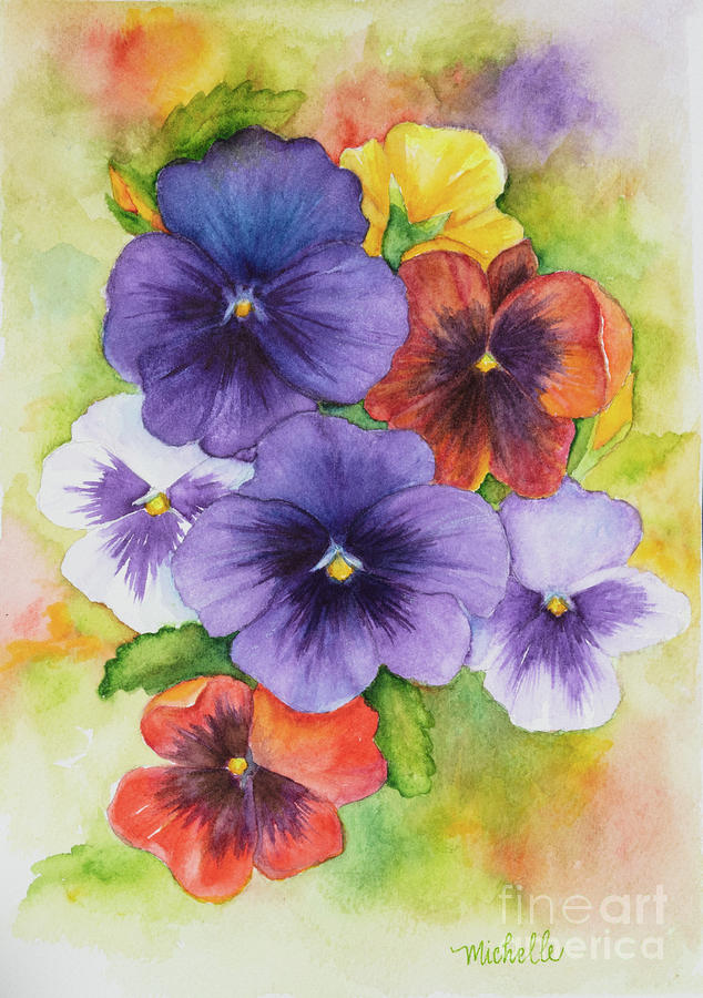 Nature Painting - Pansies Watercolor by Michelle Constantine