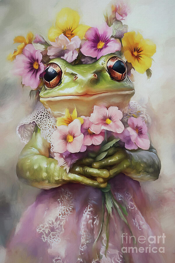 Pansy Girl Bullfrog Painting by Tina LeCour Pansy Girl Bullfrog Painting by Tina LeCour