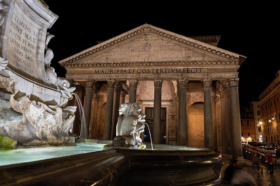 Pantheon and Fountain at Night in Rome Photograph by Artur Bogacki