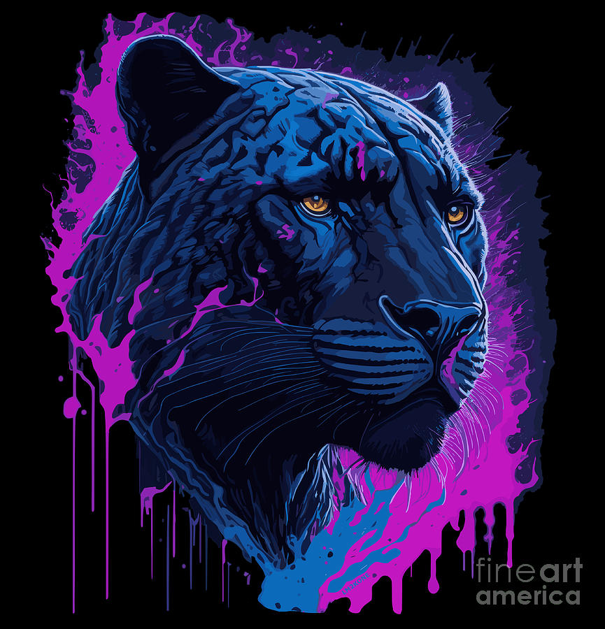 Panther Neon Splash Digital Art By Lmzkone Narciso Marlene - Fine Art 