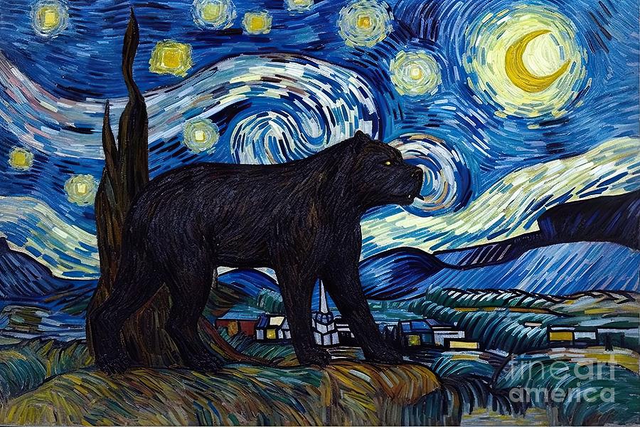 Vincent Van Gogh Painting - Panther Starry Night  by N Akkash