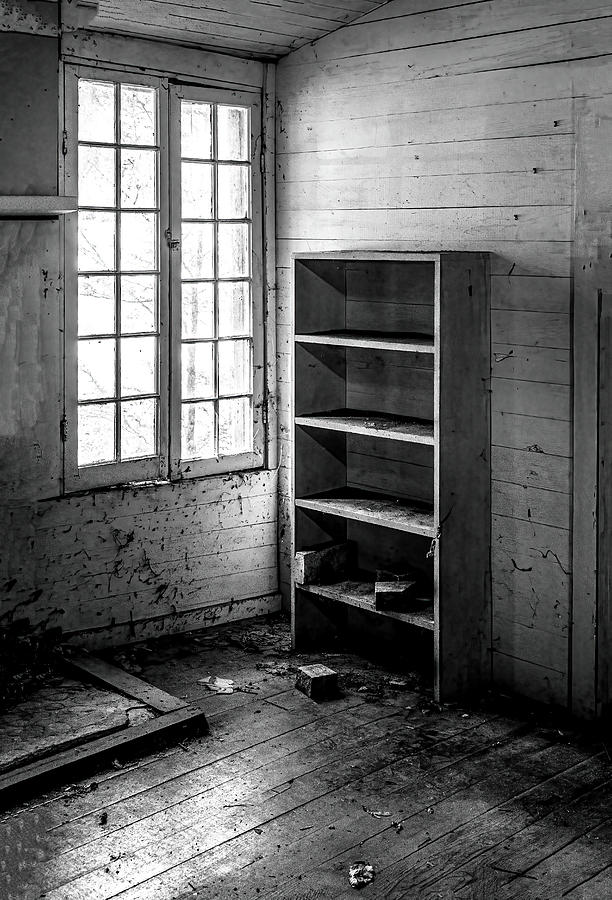 Pantry Long Empty, Black and White Photograph by Marcy Wielfaert