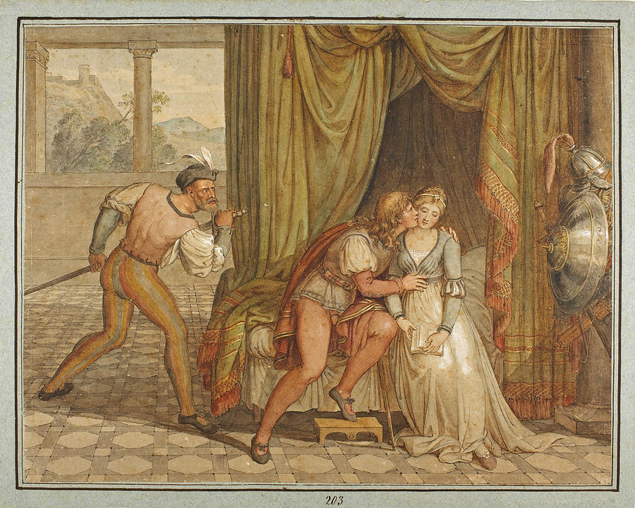 Paolo da Malatesta and Francesca da Rimini surprised by Gianciotto Malatesta Drawing by Joseph Anton Koch