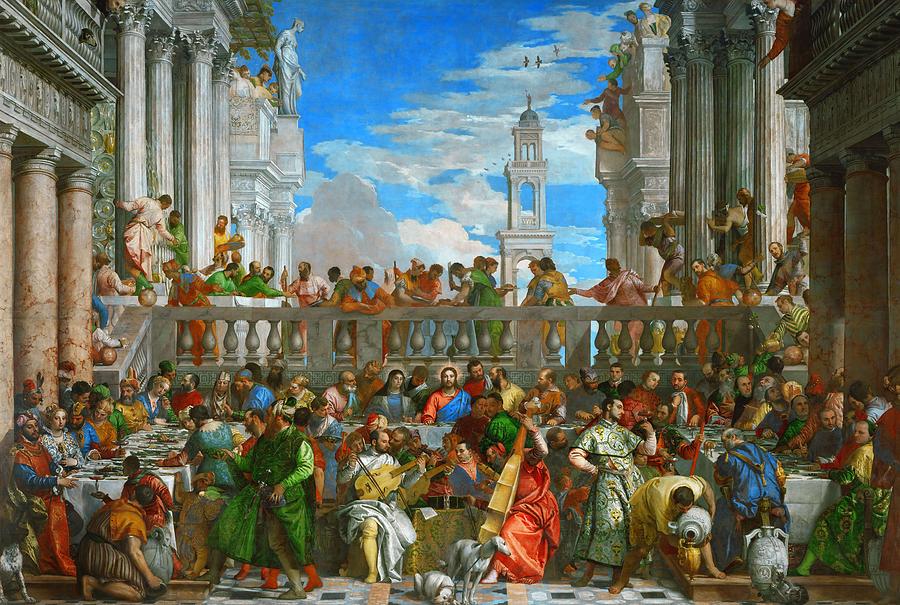 Paolo Veronese / The Wedding Feast at Cana, 1563, Oil on canvas, 677 x 994 cm, P00142. JESUS. Painting by Paolo Veronese -1528-1588- Paolo Veronese / The Wedding Feast at Cana, 1563, Oil on canvas, 677 x 994 cm, P00142. JESUS. Painting by Paolo Veronese -1528-1588-