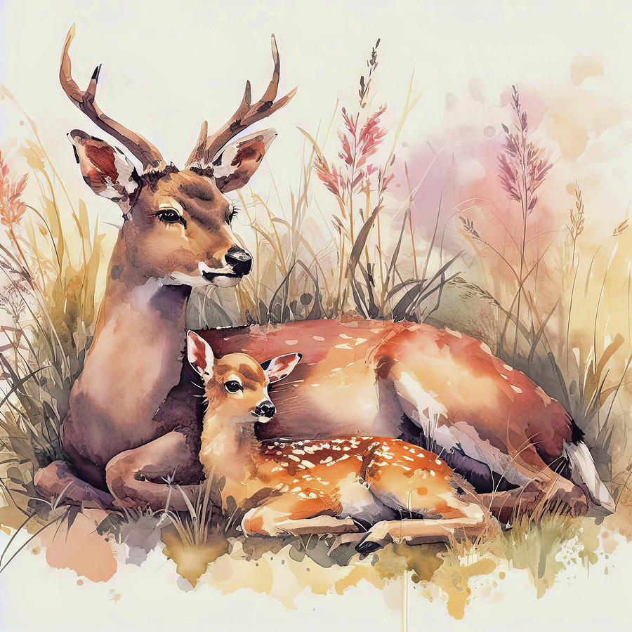 Papa Buck And Fawn Digital Art by HH Photography of Florida