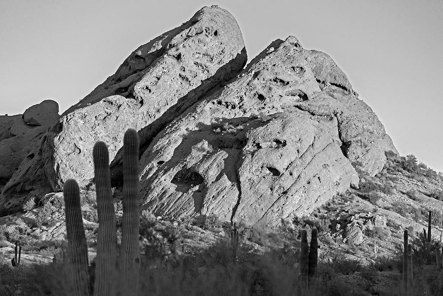 Papago Park Mountain at Sunrise Phoenix AZ Black and White Photograph by Toby McGuire