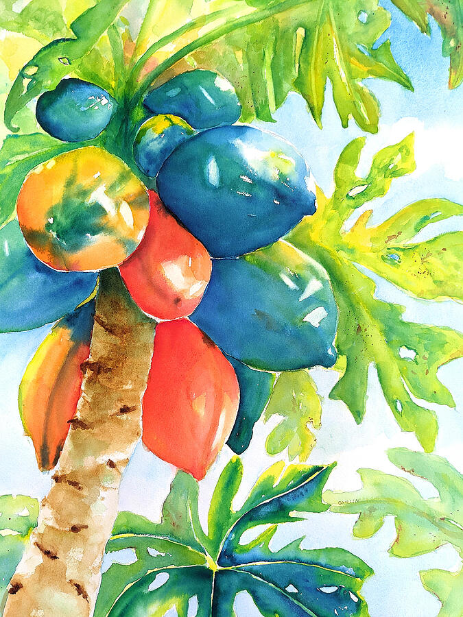 Papaya Tree Painting by Carlin Blahnik CarlinArtWatercolor
