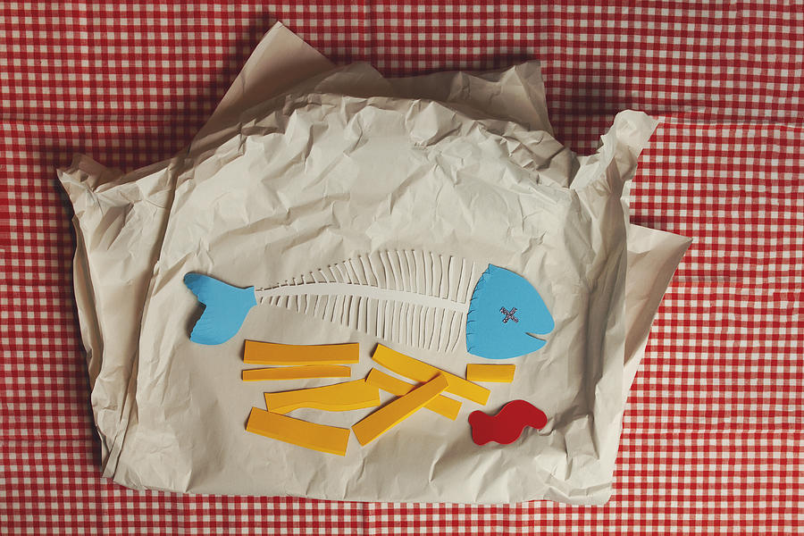 Paper Craft Fish and Chips with a side of tomato ketchup Photograph by Catherine MacBride