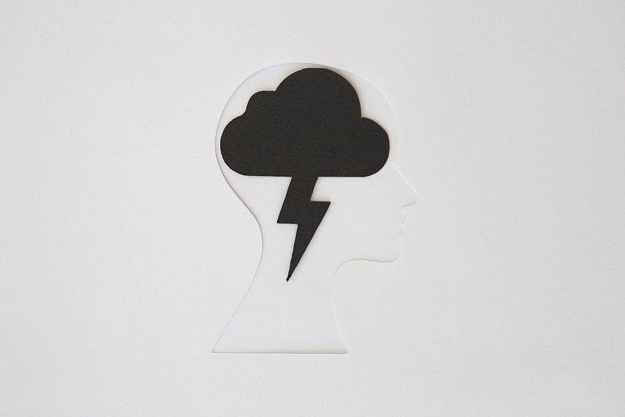 Paper Human Head With Thunder Cloud Photograph by Paula Daniëlse