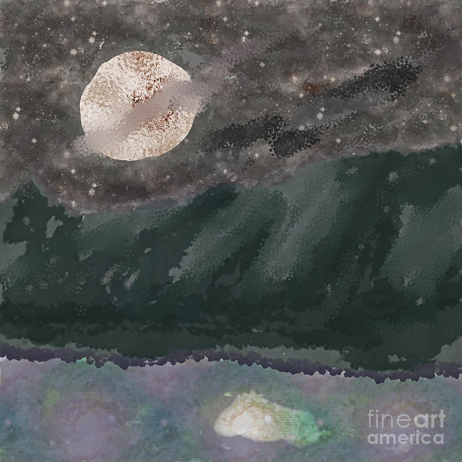Paper Moon above a Mountain Lake Digital Art by Bentley Davis