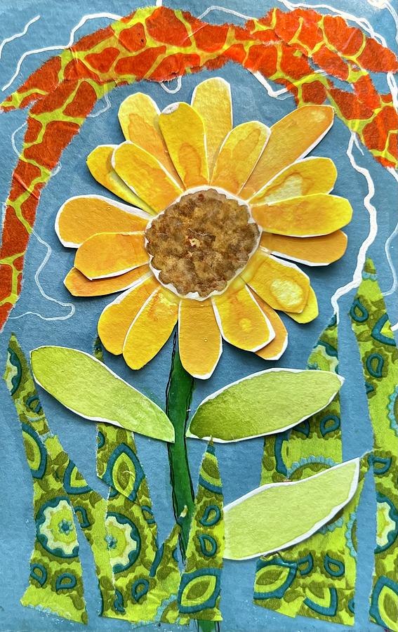 Paper Sunflower Painting by Theresa Marie Johnson