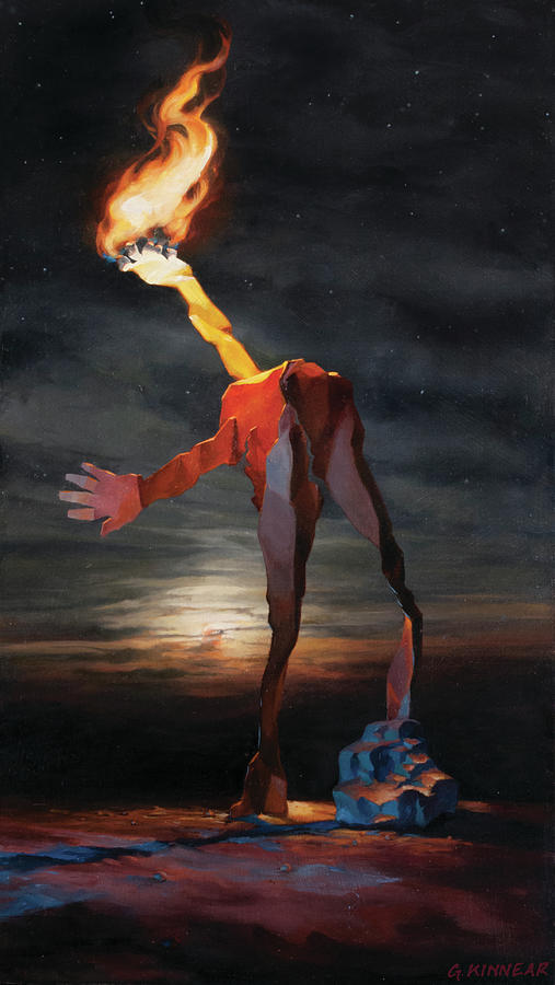 Paper Torch Blood Moon Painting by Guy Kinnear