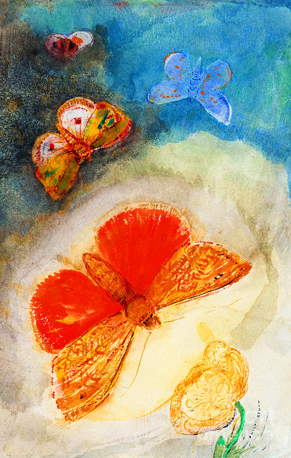Papillons et Fleur Butterflies and Flower Painting by Peter Ogden