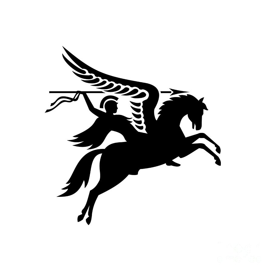 Parachute Regiment Airborne Forces Showing An English British Knight Warrior Riding A Winged Horse Or Pegasus With Lance Or Spear Military Badge Black And White Digital Art