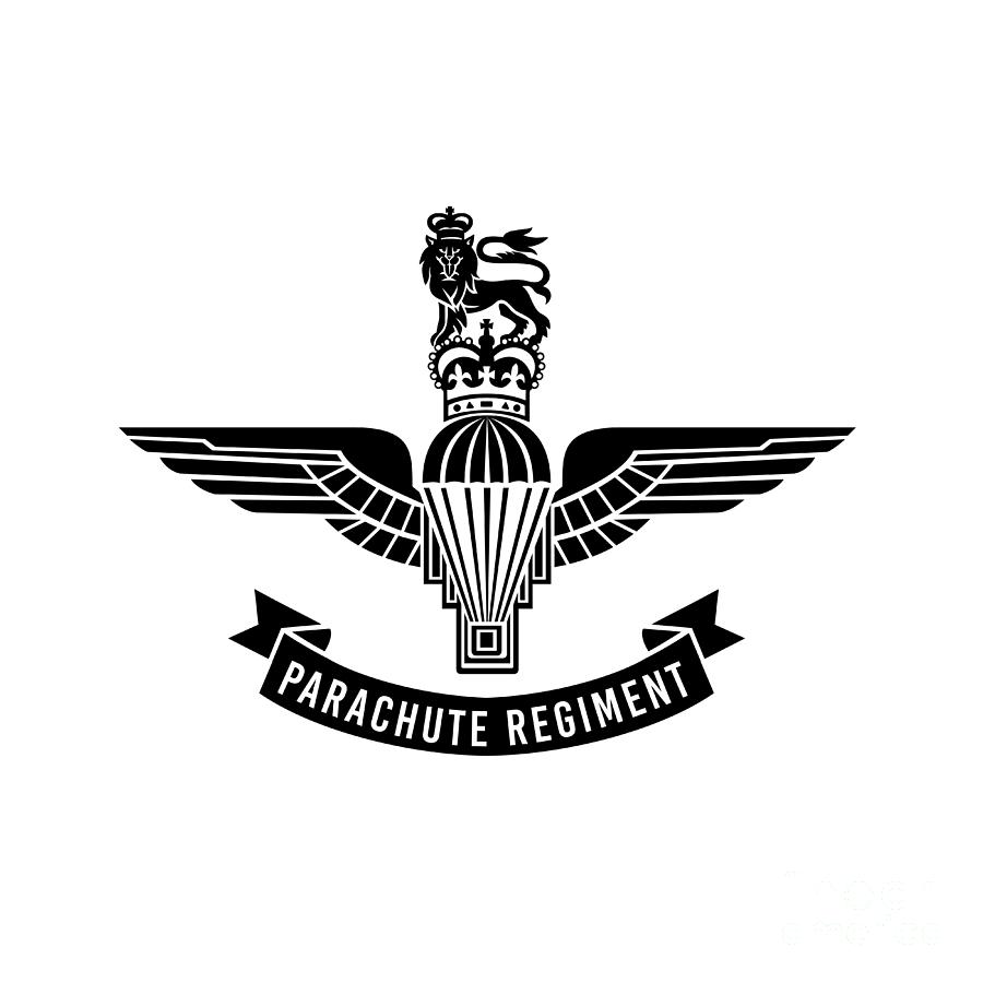 Parachute Regiment Insignia With Parachute With Wings Royal Crown And Lion Worn By Paratroopers In The British Armed Forces Military Badge Black And White Digital Art