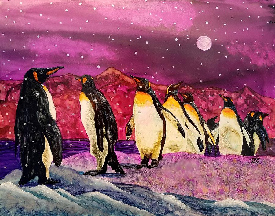 Winter Painting - Parade of the Penguins by Tammy Crawford