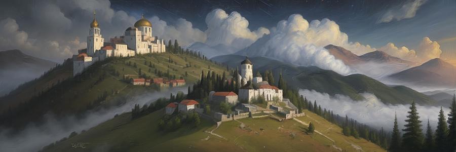 Paradise 23 Monastery Panoramic Digital Art by David Luebbert