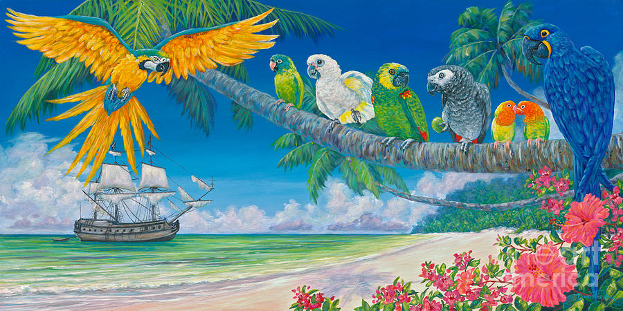 Parrot Painting - Paradise for Parrots by Danielle Perry